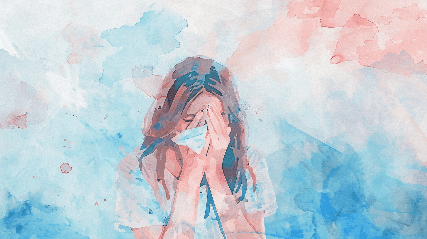 Soft illustration of a new mother experiencing shifting emotions with her baby, representing postpartum mood swings versus depression